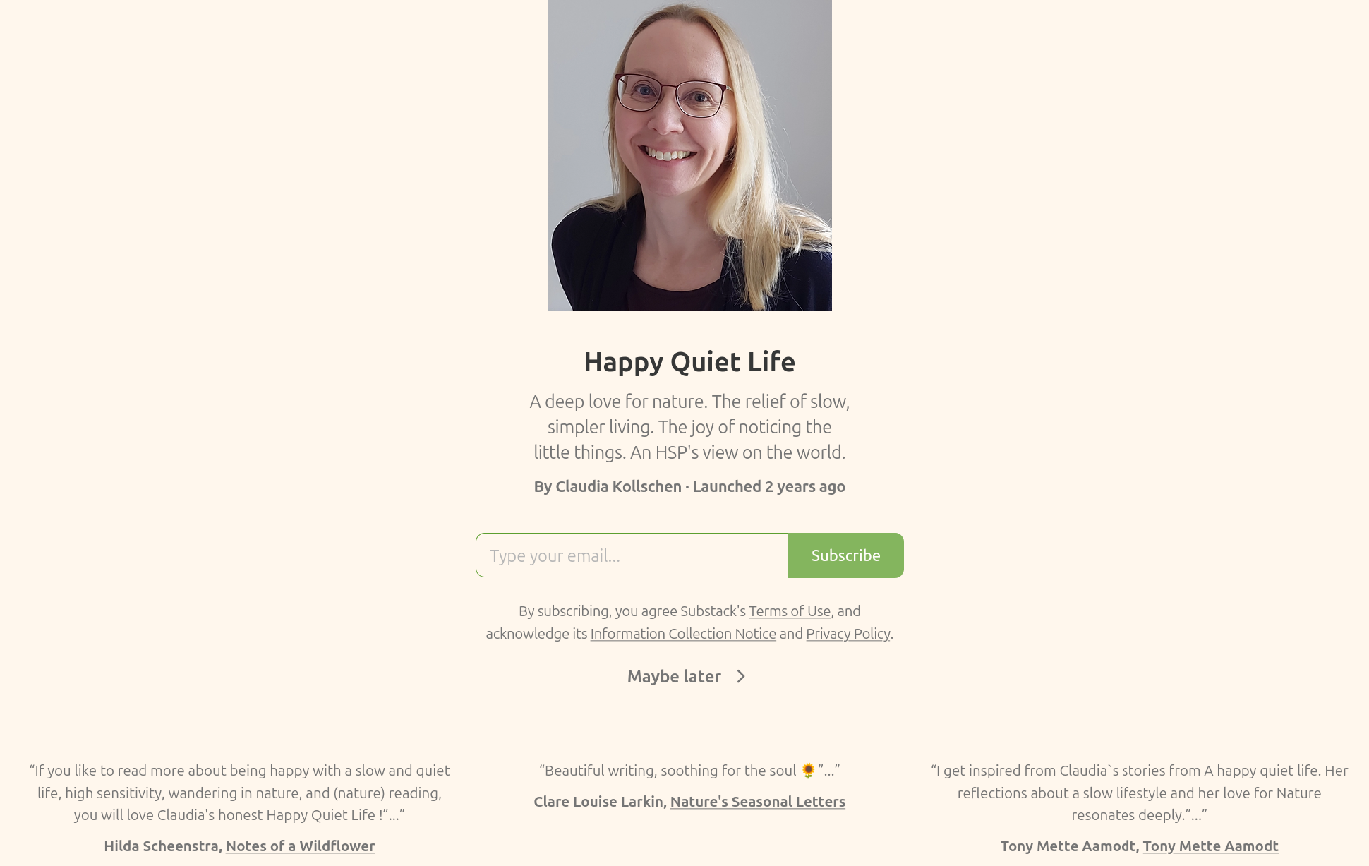 Substack Happy Quiet Life Subscribe